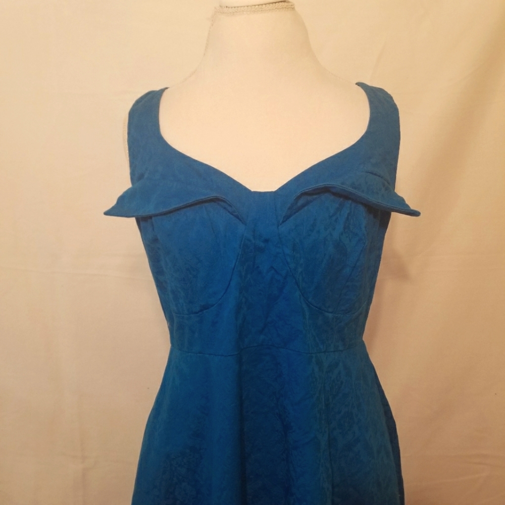 Cherry Velvet dress, blue damask, size L